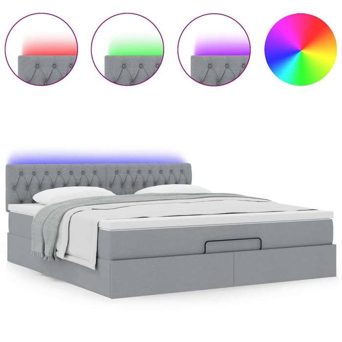 Lit ottoman - Maison Exclusive - 160x200 cm - Tissu gris clair - Rangement sous le lit - LED intégrée