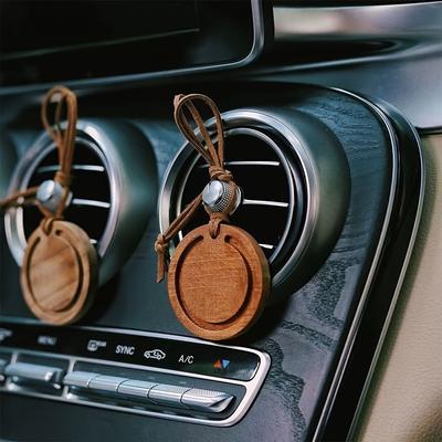 1PC Round Premium Wood Diffuser - Handmade from White Wax Wood and Black Walnut - Elegant Car Suspension Aroma Accessories