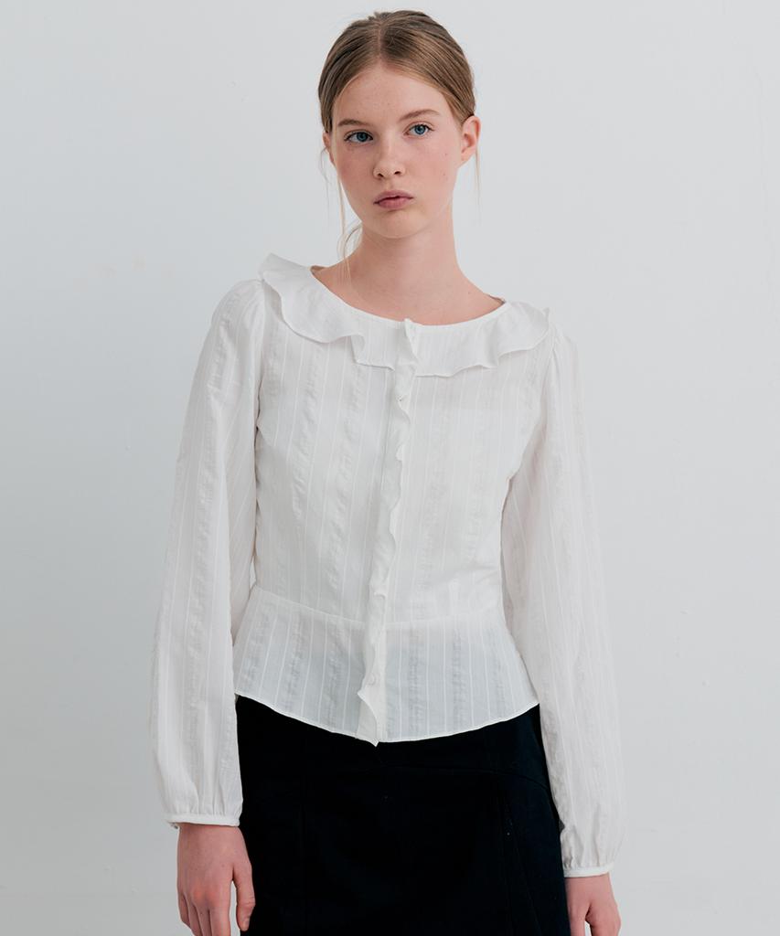 ITOV SEOUL Cotton Flare Long Sleeve Blouse Ivory