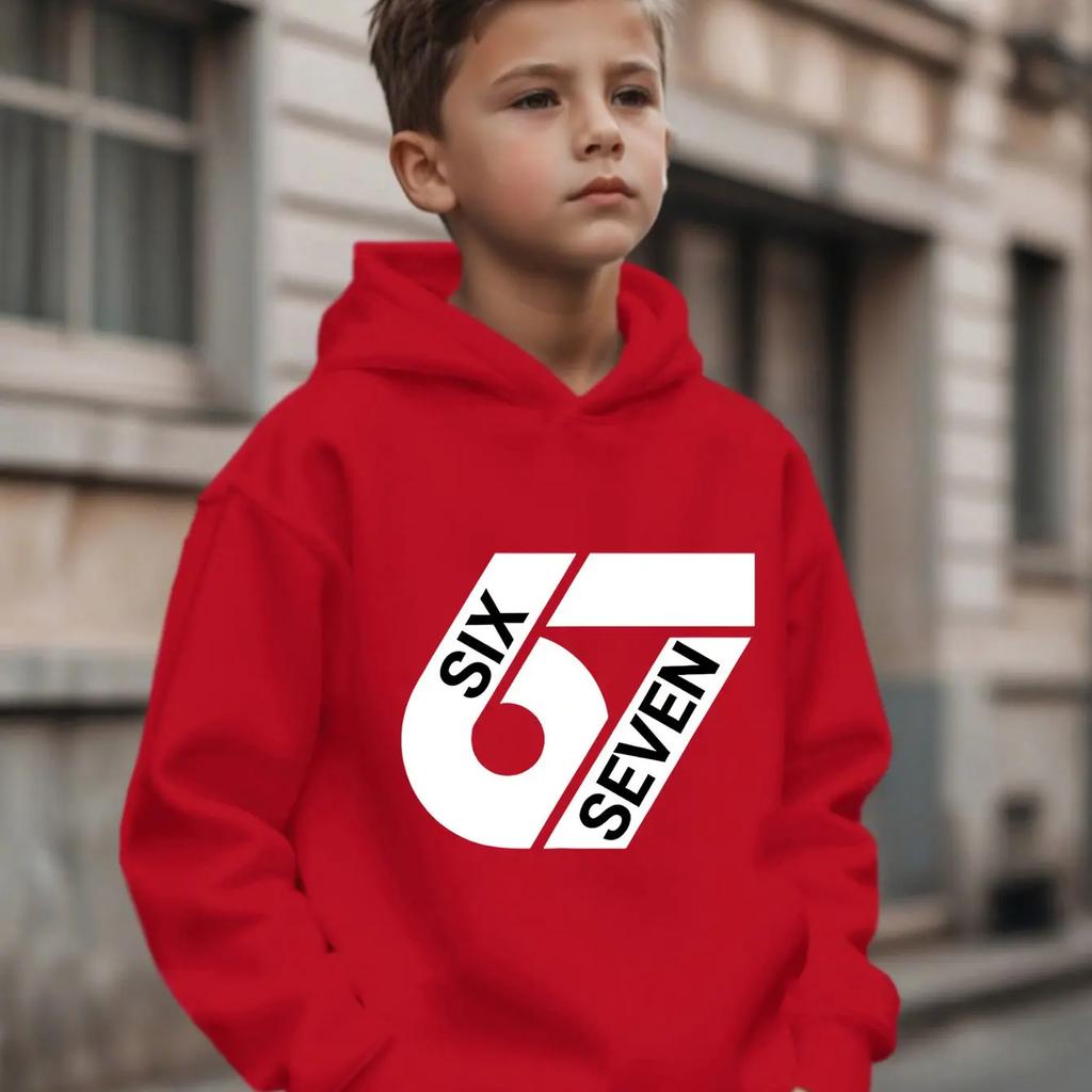 Unisex Graphic Fun 67 Hooded Pullover Sweater Long-sleeved Comfortable Stylish Street Style Long-sleeved Children's Wear
