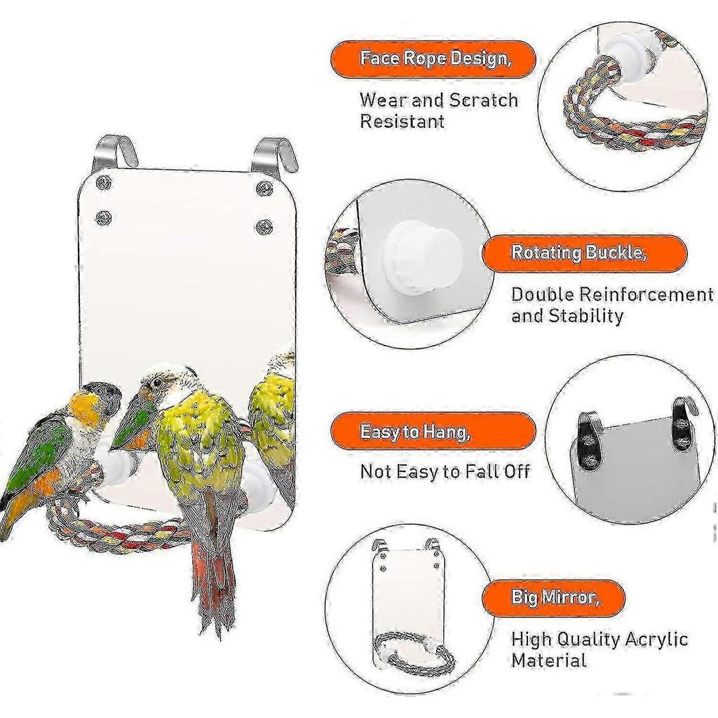 2025 Latest Model Bird Stand Rope Perch With Mirror Parrot Toy, Bird Mirror For