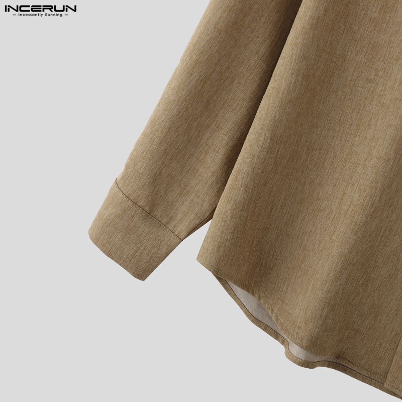 INCERUN 2PCS Men Lapel Neck Long Sleeve Shirts and Elastic Waist Pants Sets Suits