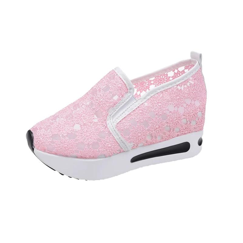 With White Lace Flowers Design Women's Sneakers 2025 Autumn New Mesh Breathable Slip On Women Loafers Shoes Zapatillas De Mujer
