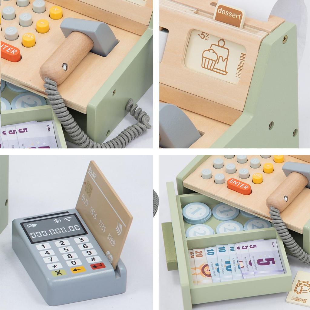 Children's Wooden Cash Register Educational Puzzle Playset