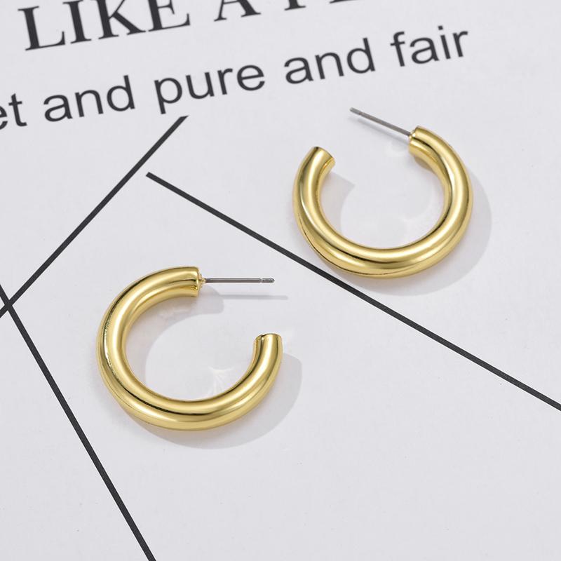 Classic Copper Alloy Smooth Gold Color Hoop Earrings For Women Girls Daily Earrings Oval Rectangle Shape Simple Fashion Jewelry