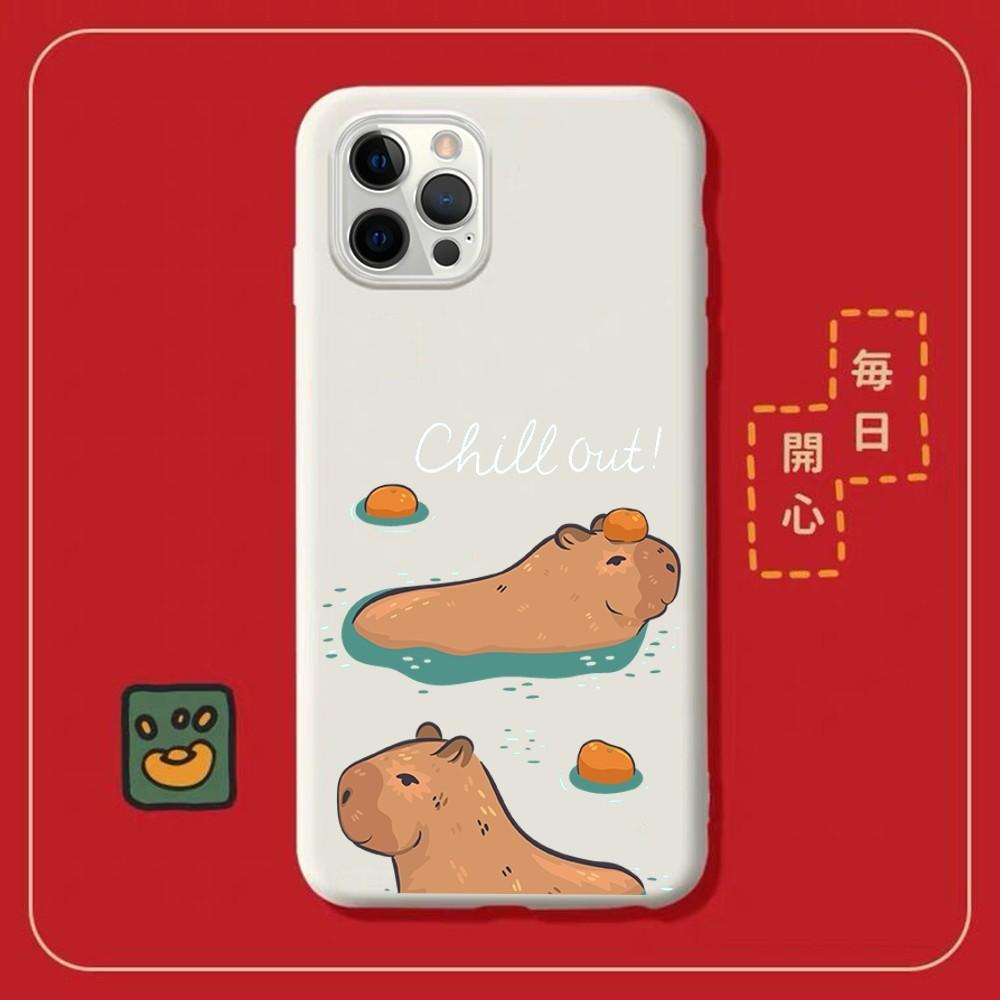 Cartoon Capybara Phone Case for iPhone 14 11 12 13 Mini Pro Xs Max 8 7 6 6S Plus X XR Solid Candy Color Case