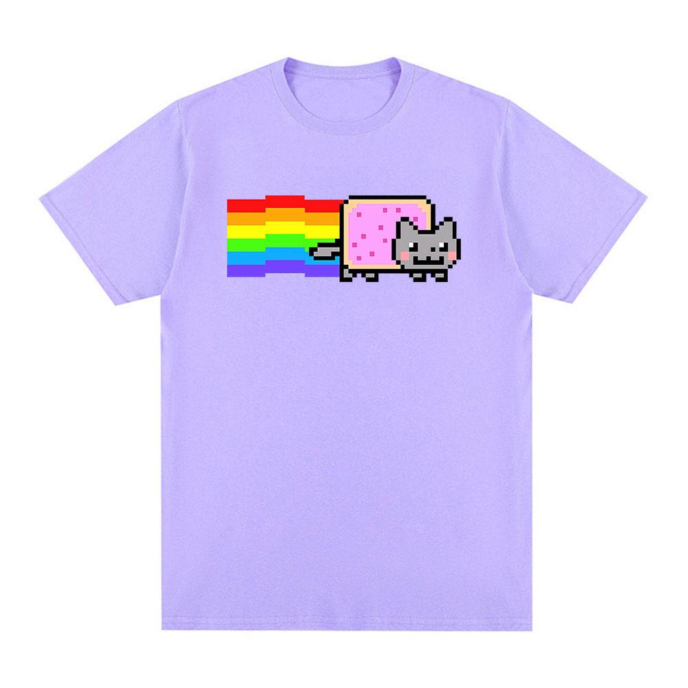 Kawaii Nyan Rainbow Cat Funny Meme Tshirt Unisexs Unisex Clothing Fashion Casual Cotton Tshirts Harajuku Short Sleeves T Shirts