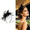Race Day Fascinator Headpiece with 3D Flower, Feather Decors, Netted Veil and Clip-and-Headband Attachment for Cocktails Party