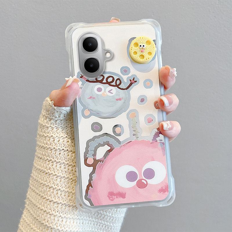 KEYSION Crossbody Strap Phone Case for Infinix Smart 10 Cute Cartoon Long Lanyard Mirror Shockproof Cover for TECNO Spark Go 2 Pop 10