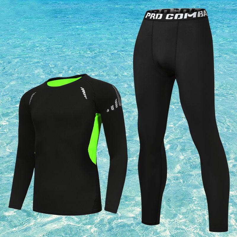 Mens UV Protection Rash Guard Set Long Sleeve Pants Short Swimwear Snorkeling Surfing Diving