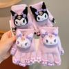 Girls' Kuromi Fleece-Lined Fingerless Gloves - Warm, Cold-Proof, Autumn/Winter Children's Accessories