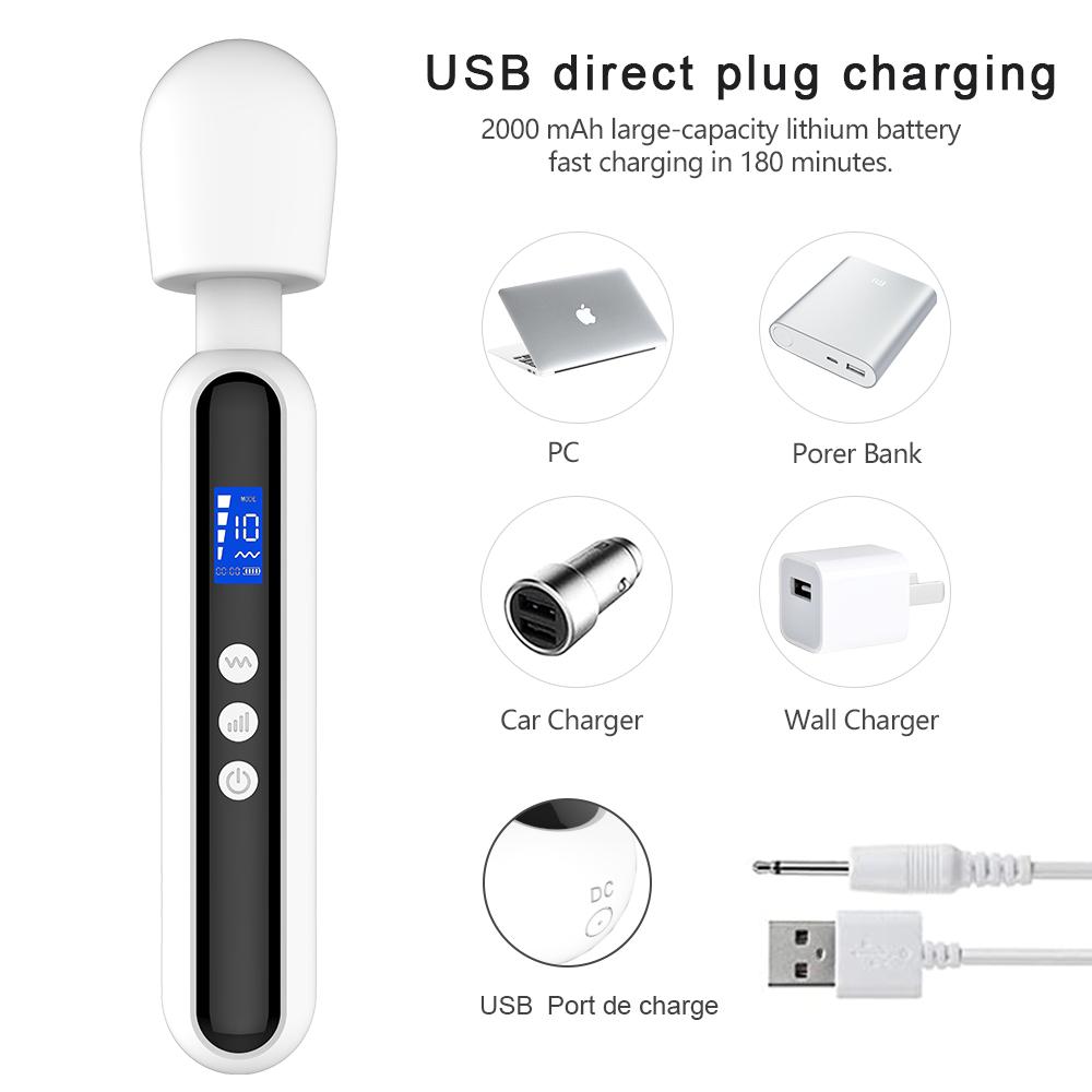 Multi functional massage stick LCD display timing vibrator silicone material 10 frequency 4-speed waterproof charging model