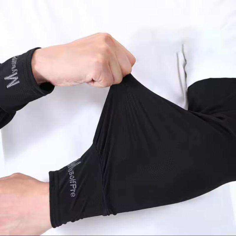 Men Long Half Finger Gloves Arm Sleeves M Letter Sun UV Protection Ice Cool Arm Cover For Cycling Fishing Climbing Sport