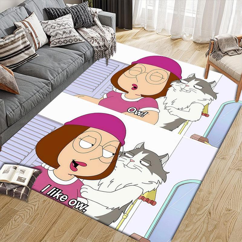 Meg Griffin Flannel Printed Carpet, Home Sofa Decoration for Living Room & Bedroom, Non‑Slip Play Flannel Floor Mat for Game Room
