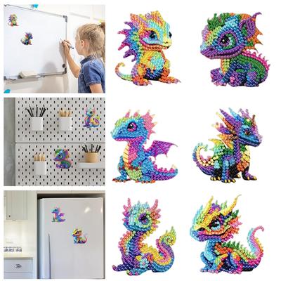 6 Stück Acryl 2D Flach Tier Diamantkunst Kühlschrankmagnet Tiermotiv Diamantmalerei Kühlschrankmagnet für Kühlschrank Whiteboards