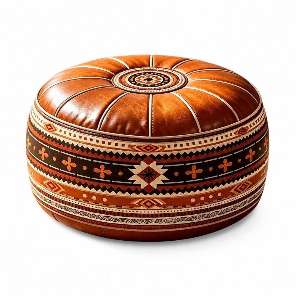Round Shape Storage Ottoman PU Leather Round Pouf Cover New Floor Seat Cushion Home Use
