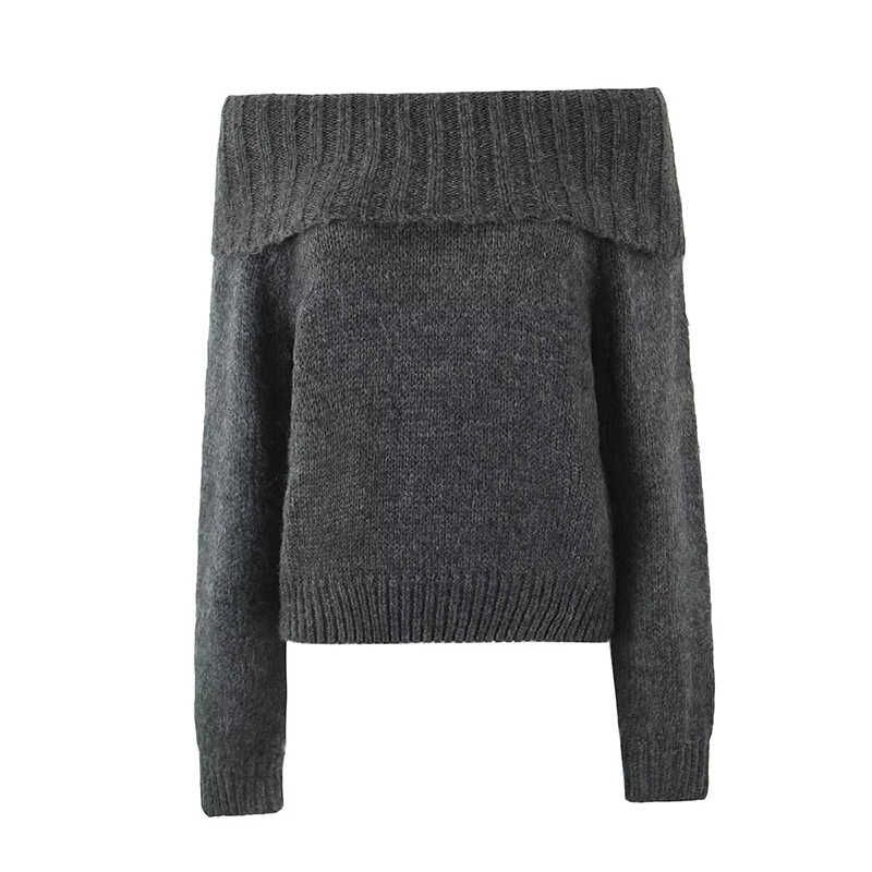 Linda. SZA American Gray Style Atmosphere High-Grade Gray off-Neck Gyaru Pullover Sweater All-Match Top