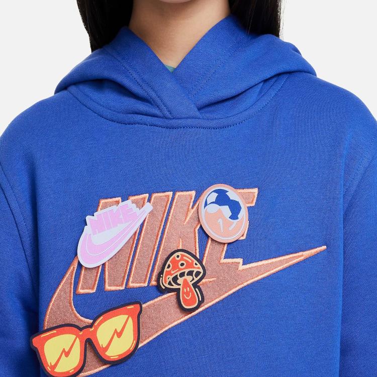 Nike Kids Letter Logo Print Hooded Long Sleeve Sweatshirt Kids Sweatshirt Royal-Blue FD3029-480