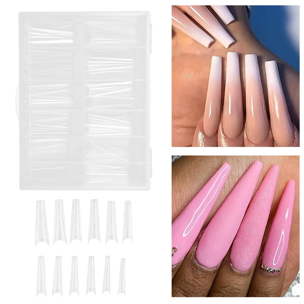 240pcs Half Cover False Nail Tip Extra Long Clear Fake Artificial Nail Tips for Home DIY Salon