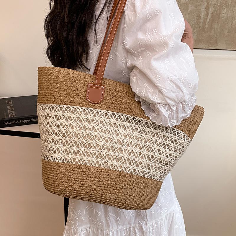 Straw-woven Bags for Women Ins Style New Style Beach and Seaside Outdoor Vacation Large Capacity Shoulder Bag