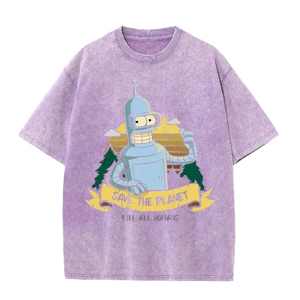 2026 New Hot Fashion Save The Planet Kill All Humans Funny Tops Robot Print Summer Tshirts Men Women Short Sleeve Cotton Tops