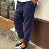 Men's Casual Loose Corduroy Drawstring Waisted Flat-leg Nine-inch Pants