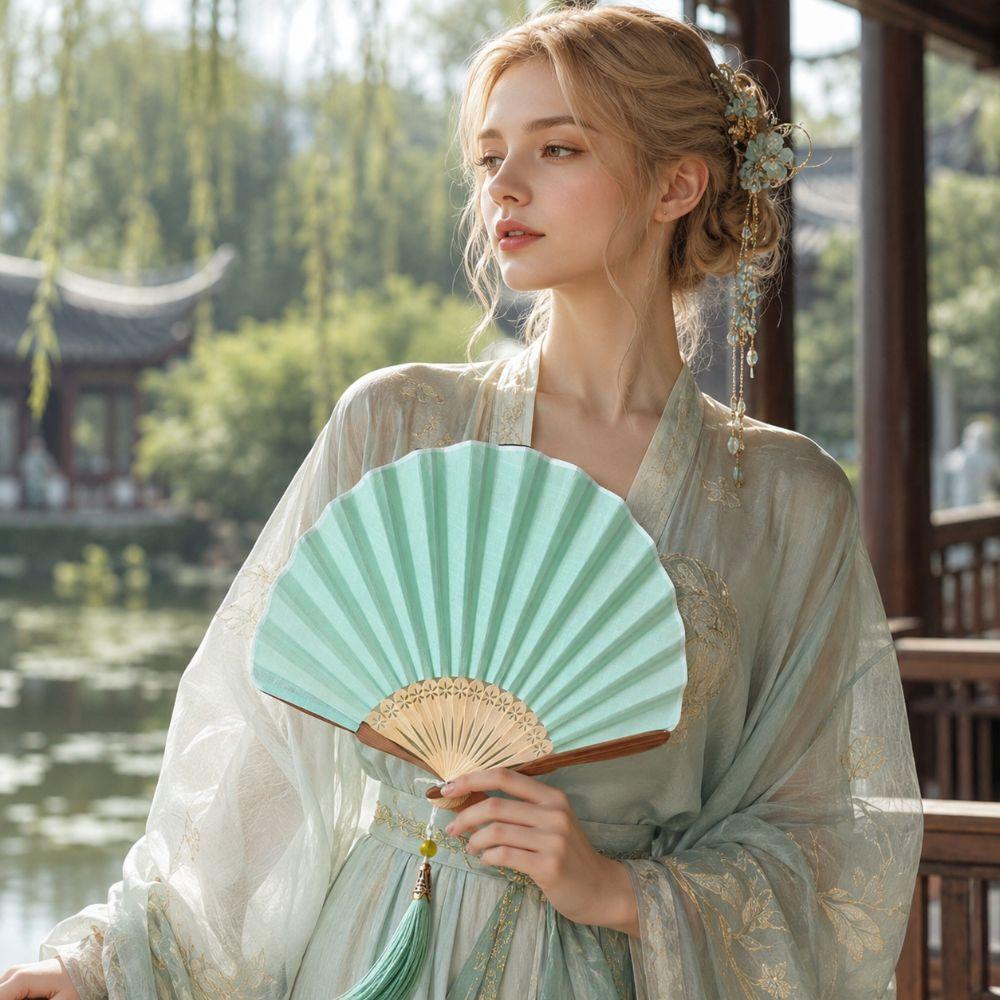 Bamboo Frame Folding Hand Fan Shell-Shaped Dance Fan Creative Summer Cooling Fan Photo Prop