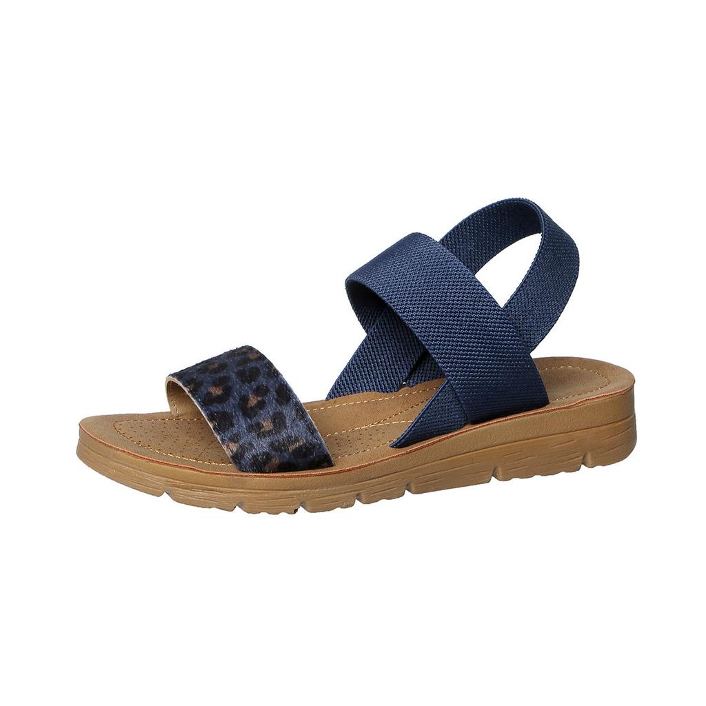 2025 Sommer neue Fischmaul Leopardenmuster flacher Boden Ein-Pedal Gummiband leicht und bequem lässige Mode Sandalen Damen Charge