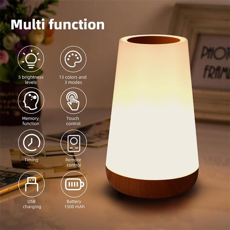 Night Light for Kids Baby Dimmable Touch Lamp 13 RGB Colors 5 Brightness Portable Rechargeable Bedside Table Lamp for Nightstand