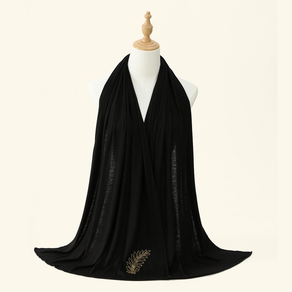 New Jersey Modal Scarf Hijab for Woman Gold Sprinkling Plain Soft Long Shawls Islam Headwraps Ramadan Prayer Turban