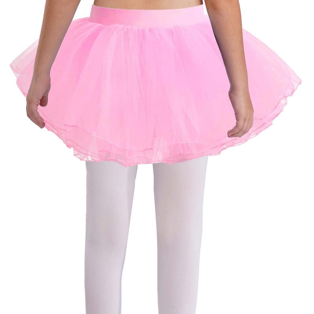 Mädchen Tutu Rock Vierlagiges Mesh-Design Elastischer Bund Einfarbig Tanzübungsrock