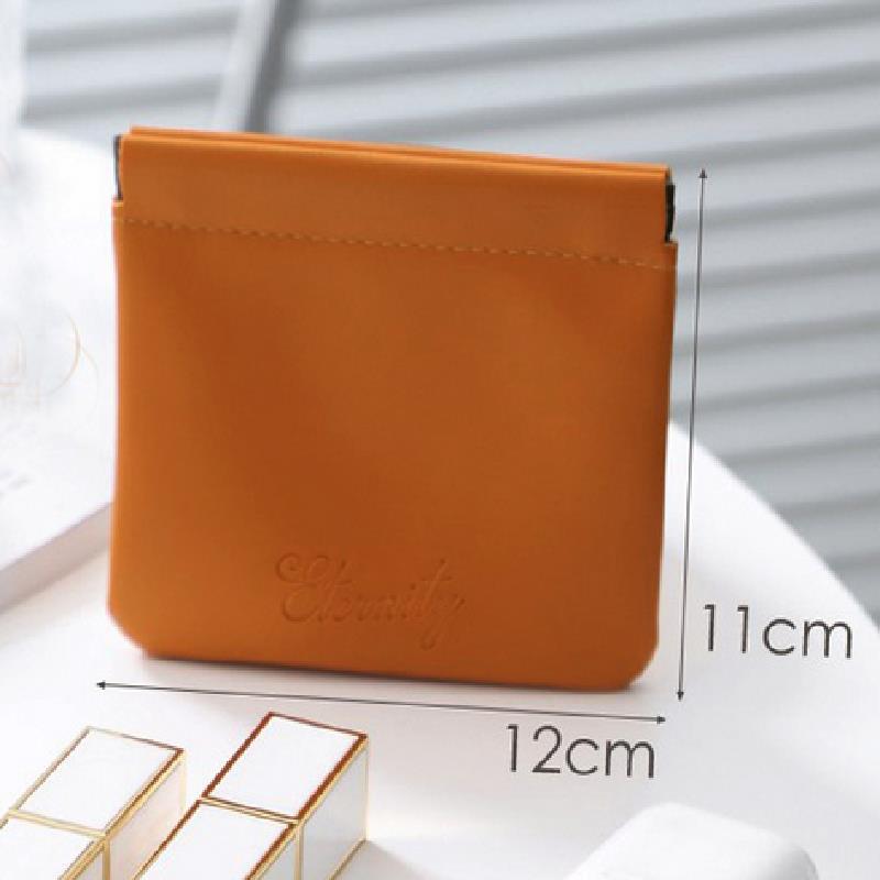 Leather Women Coin Purse Automatic Close Metal Shrapnel Mini Storage Bag Portable Lipstick Earbuds Card Key USB Solid Bag