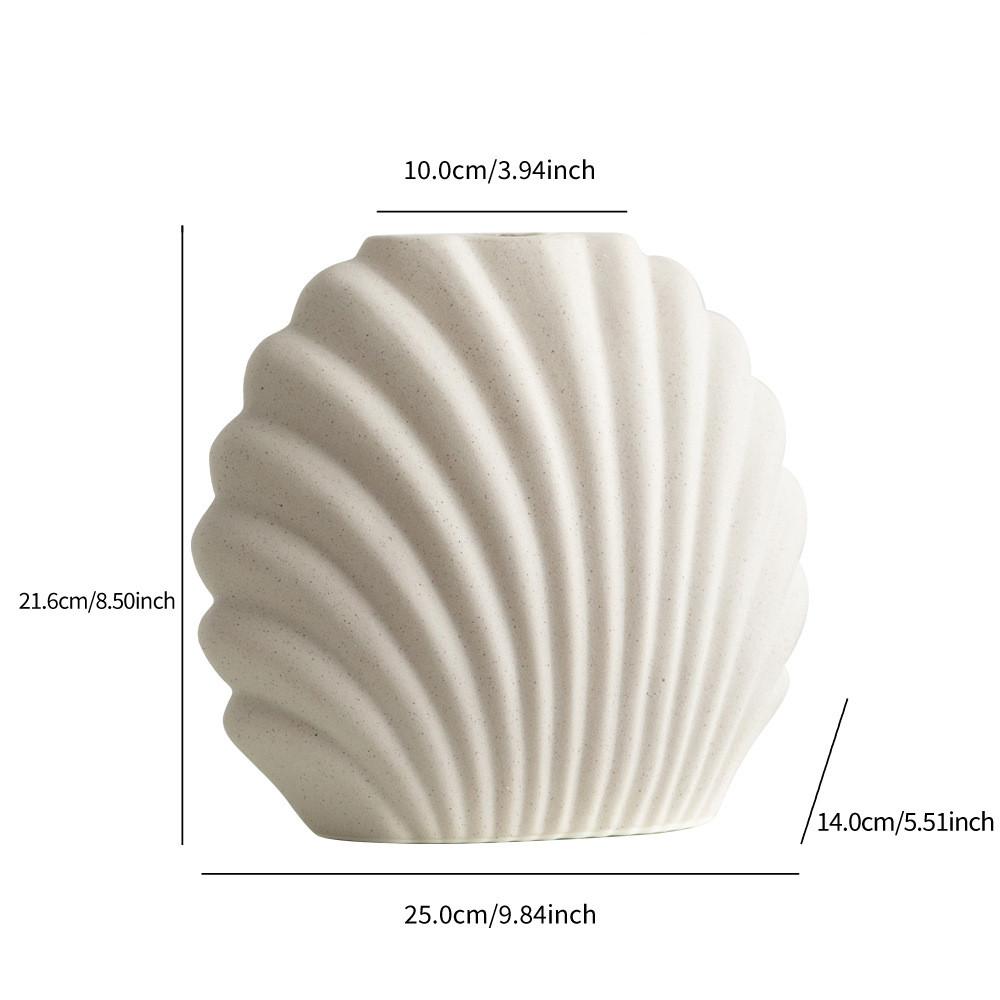 Creative Striped Scallop Ceramic Vase, Interior Decoration Ornament, Dining Table Flower Arrangement Container, Home Decoration