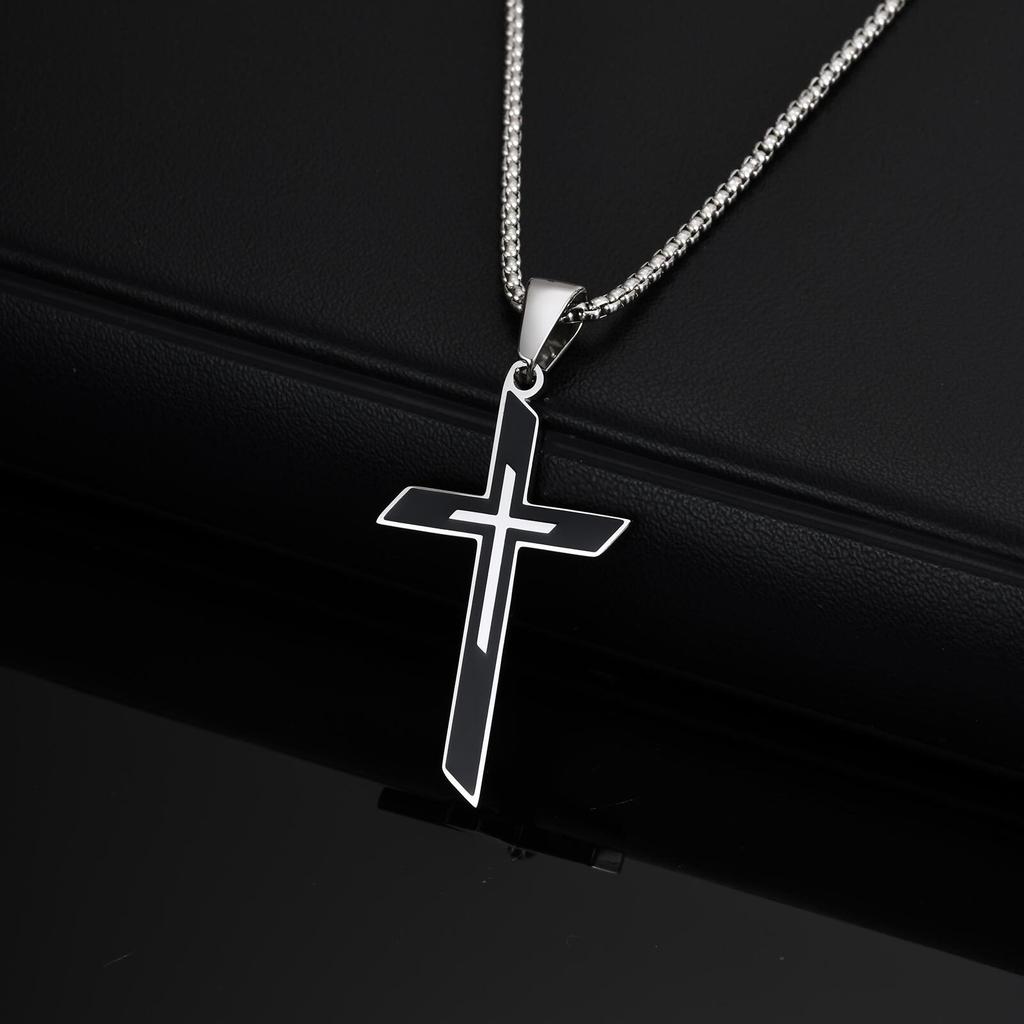 Trendy Cross Necklace for Men Boys,Stainless Steel Pendant Necklace,Anniversary Father's Day Gifts