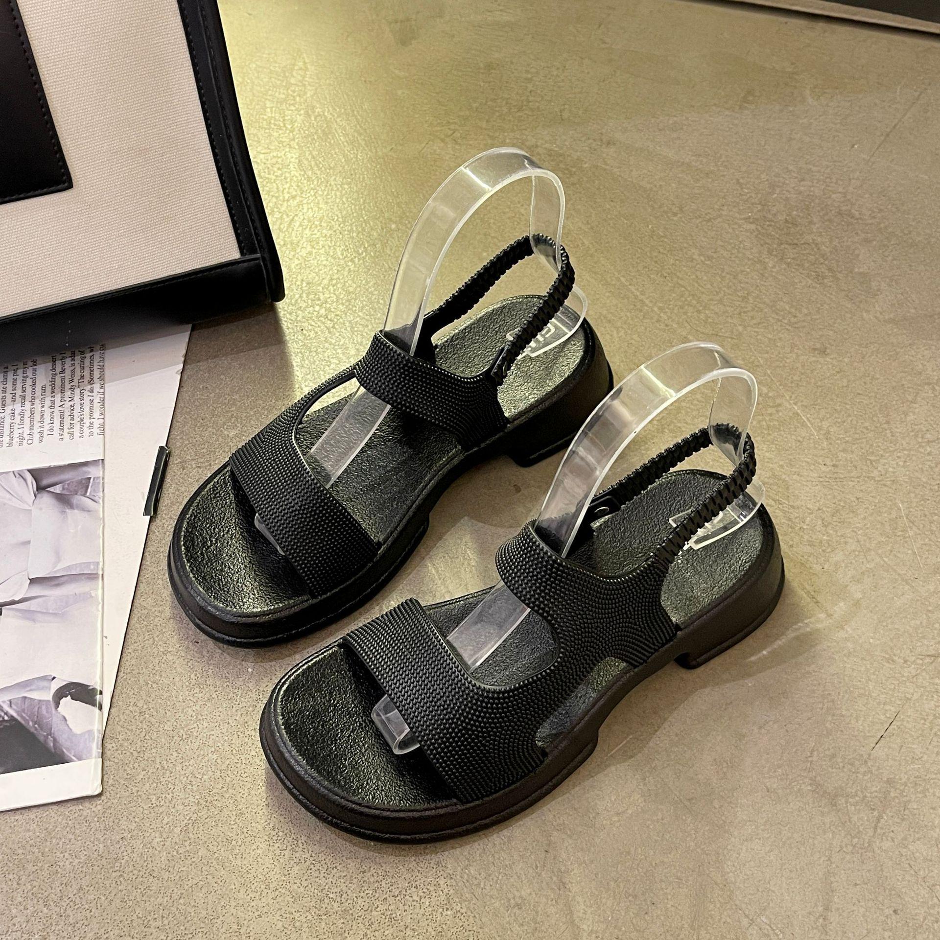 

Женские римские сандалии 2024: Летняя мода, повседневный круглый носок, эластичная лента, толстая подошва, платформа