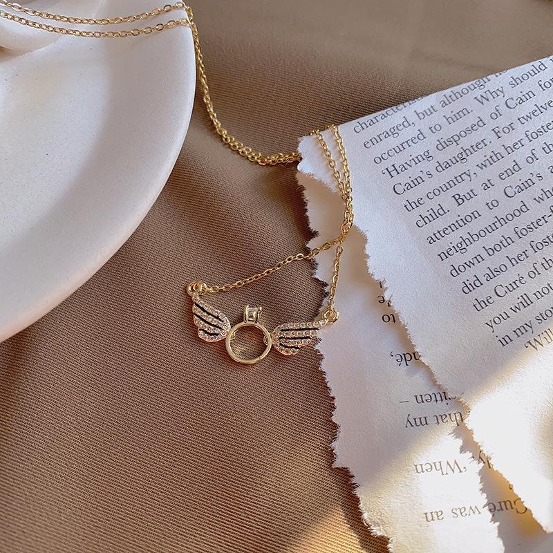 Luxury Diamond Angel Wings Pendant Necklace: Retro, Versatile Japanese-Korean Fashion Jewelry