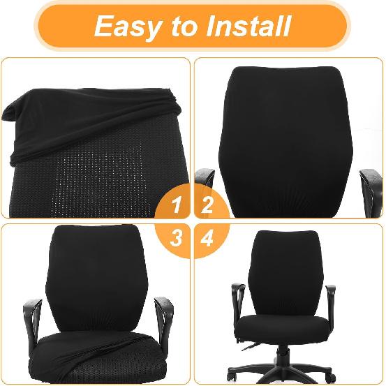 2pcs Office Chair Covers Stretchable, Universal Office Chair Seat Cover, Washable Removable Computer Chairs Cover for Seat Cushion Protectors(Black)