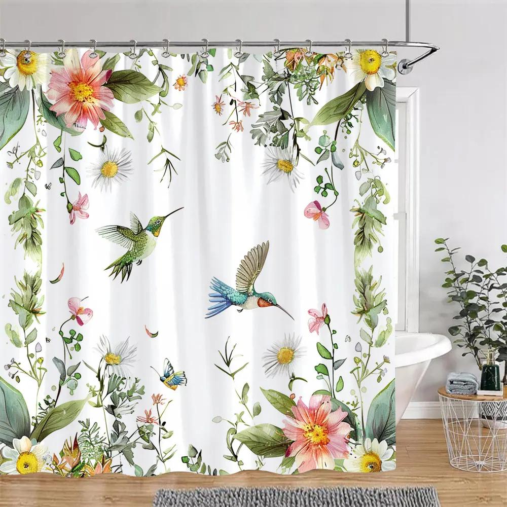 Beautiful Botanical Floral Shower Curtain Watercolour Painting Art Creative Vintage Style Polyester Bath Curtains Bathroom Decor