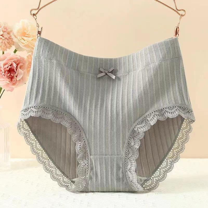 

Женские кружевные трусы-брифы с высокой талией и бантом из хлопка - дышащие и удобные XXL for 62.5-75kg серый