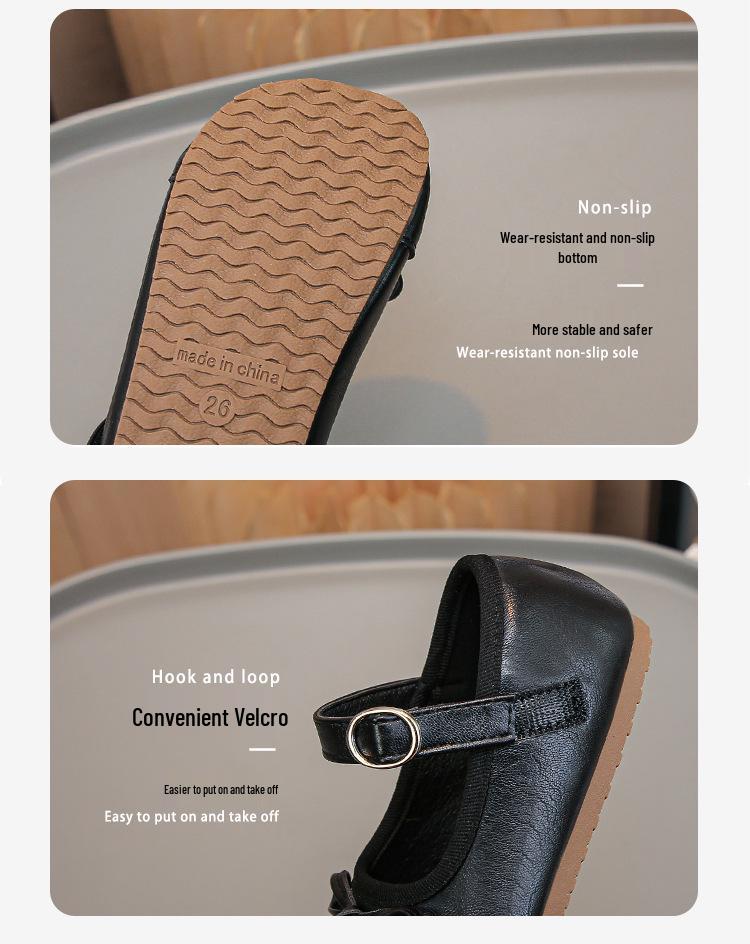 Girls' Black Leather Princess Shoes - Versatile Spring/Autumn Performance Shoes In Medium/Large Sizes