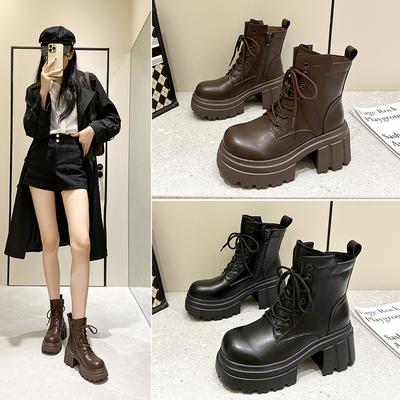 2025 Autumn and Winter Platform New Martin Boots Women's Fashion Thin Trendy Short Boots British Style Women's Heightening Women's Short Boots 10CM