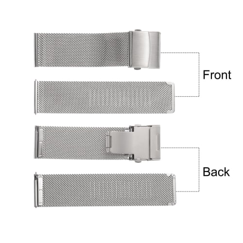 uxcell 24mm Wide 1.8mm Thick Stainless Steel Mesh Watch Band, Quick Release Metal Watch Strap, Adjustable Folding Cresp Replacement Band for Men and W