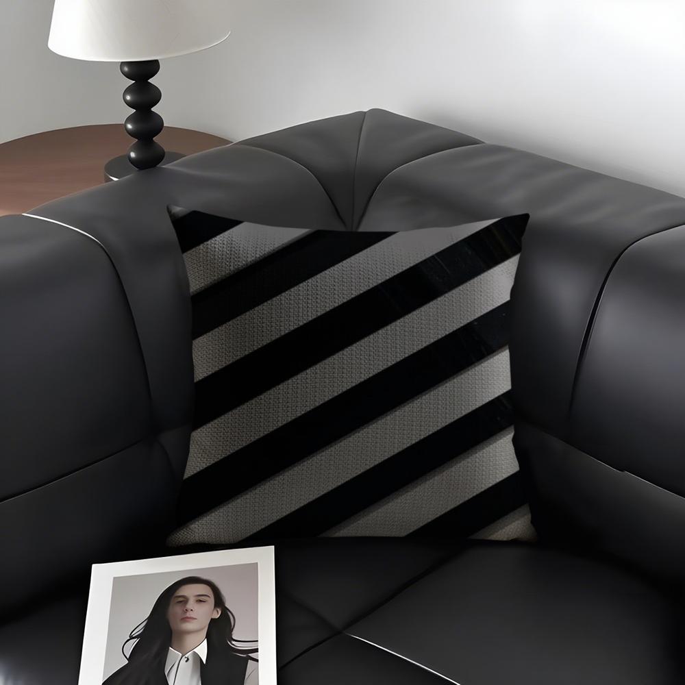 Black And White Gray Geometric Cushion Cover Natural Linen Organic Fabric Double-Sided Printing Sofa Home Decor Gift Pillow Case