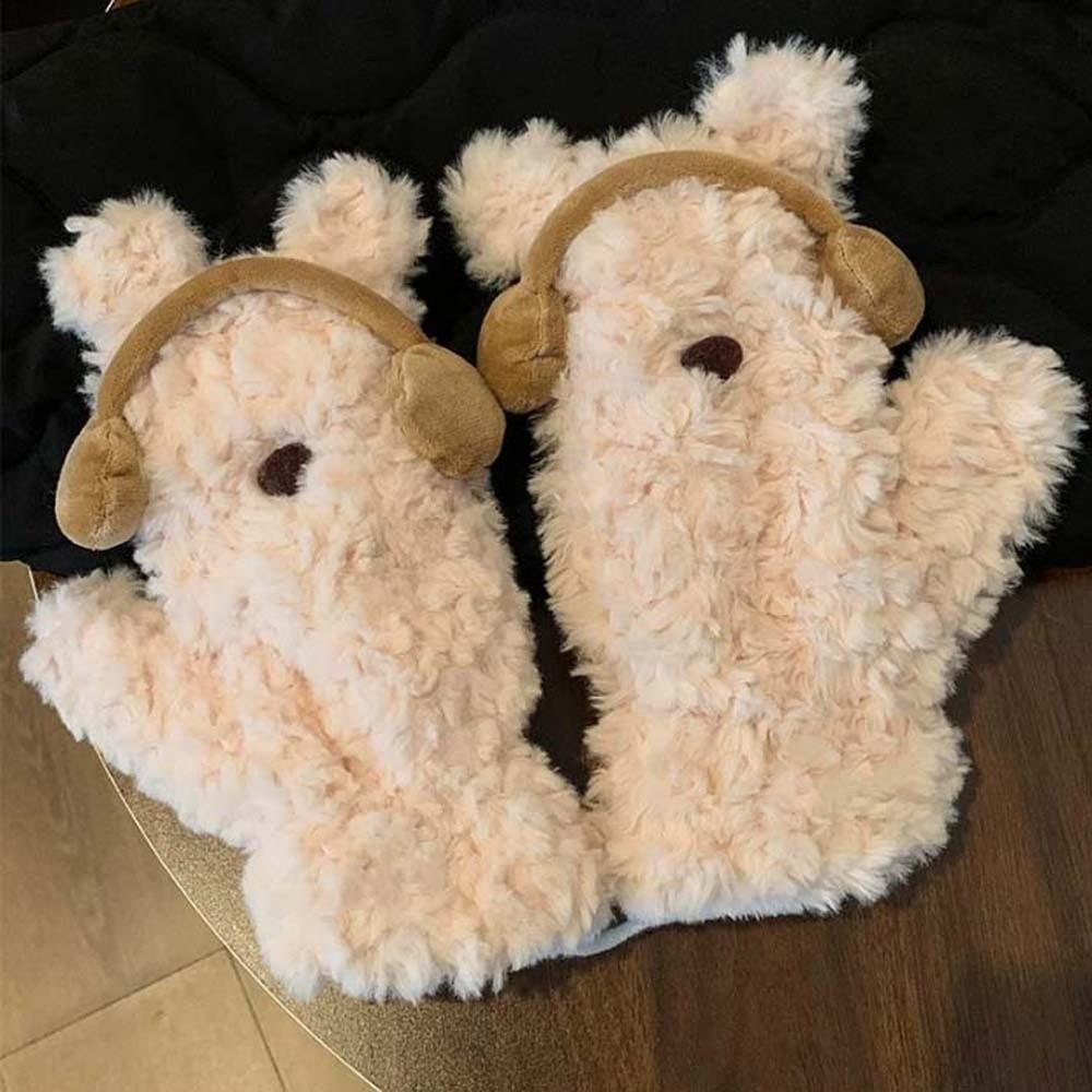 Windproof Winter Plush Gloves Flip-top Anti-cold Mittens Creative Cartoon Bear Gloves Outdoor
