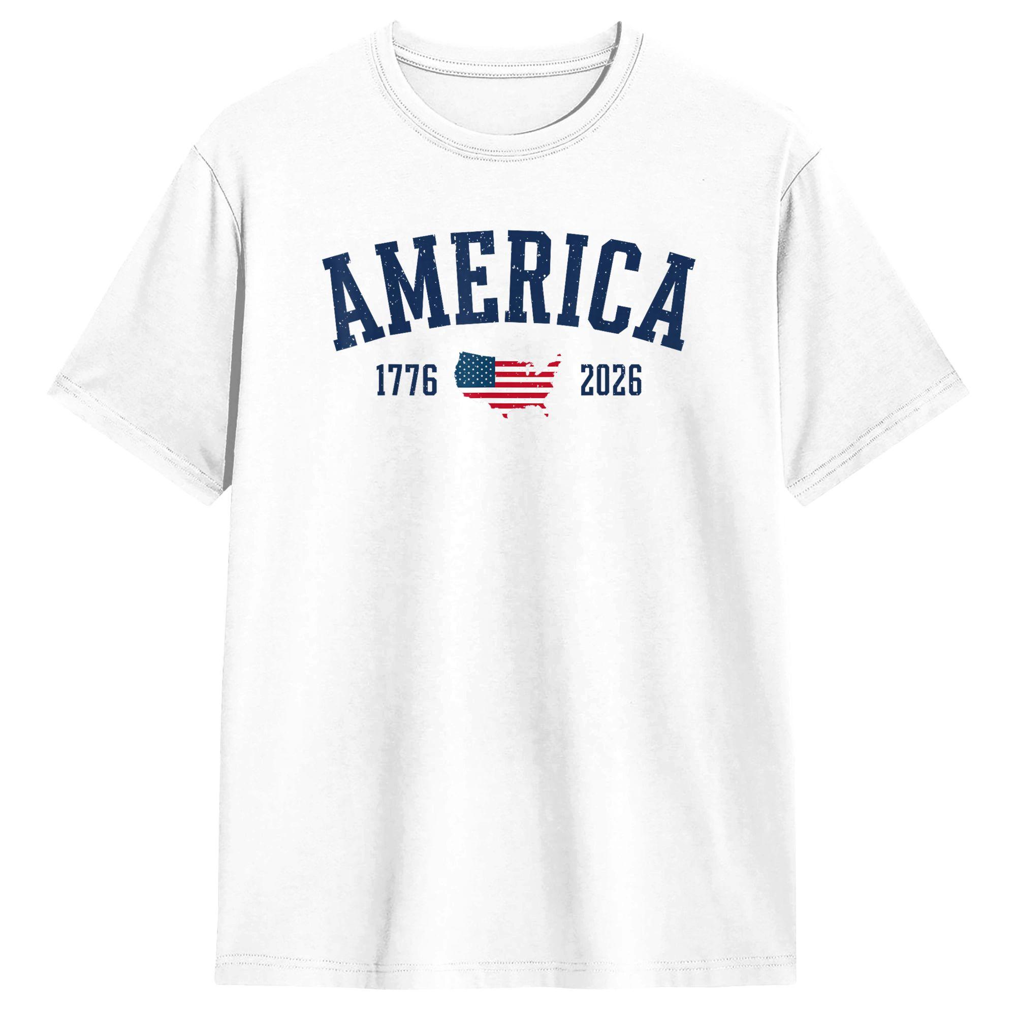 

4th of July American Flag Vintage 250 Years 1776-2026 USA T Shirt Men s Cotton T-Shirts Round Collar Tees Short Sleeve Clothes S разноцветный