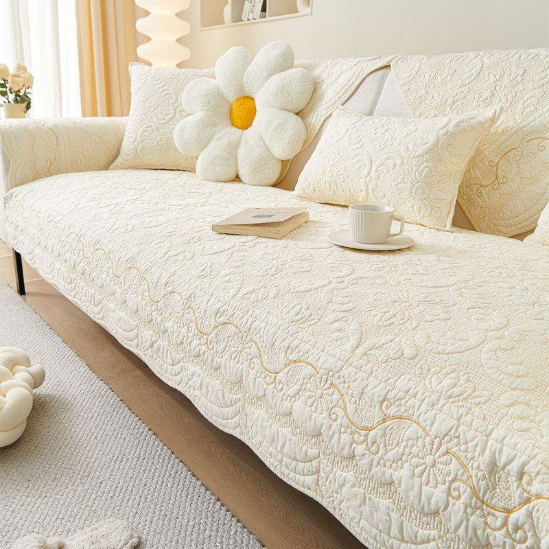

2024 New Arrival Pure Cotton Sofa Cushion Fabric Non Slip All Year Round Neutral Cushion Cotton Minimalist Leather Sofa Cover Towel Hua Man Yuan SY-Mi Bai 70*70cm