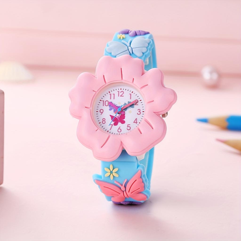 Cute 3D Flower & Butterfly Watch with Soft PVC Case - Youngsters's Learning Clock, Analog Quartz Movement Wristwatch for &, - (Low Voltage)