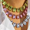 Square Colorful Crystal Choker Necklace Light Luxury for Women Party Gift