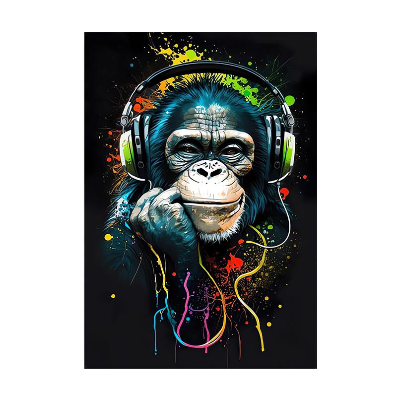 Акварель крутая обезьяна наушники диджей музыкальный постер и печать холст картина животное настенные художественные картины для гостиной домашний декор 21x30cm No Framed