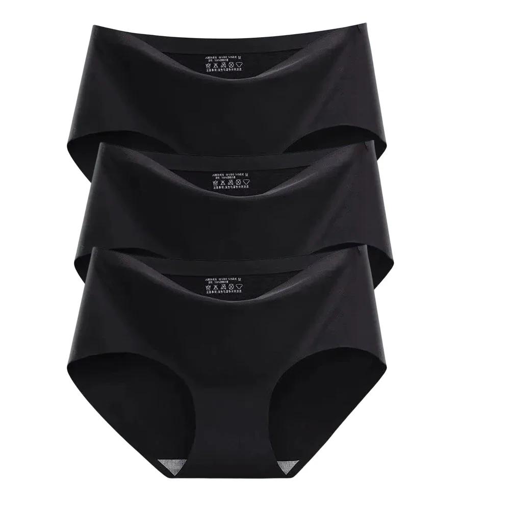 3Pcs Invisible Painties Women Seamless Briefs Ladies Solid Color Ultra-thin Underwear Girls Plus Size Panty M-XXL